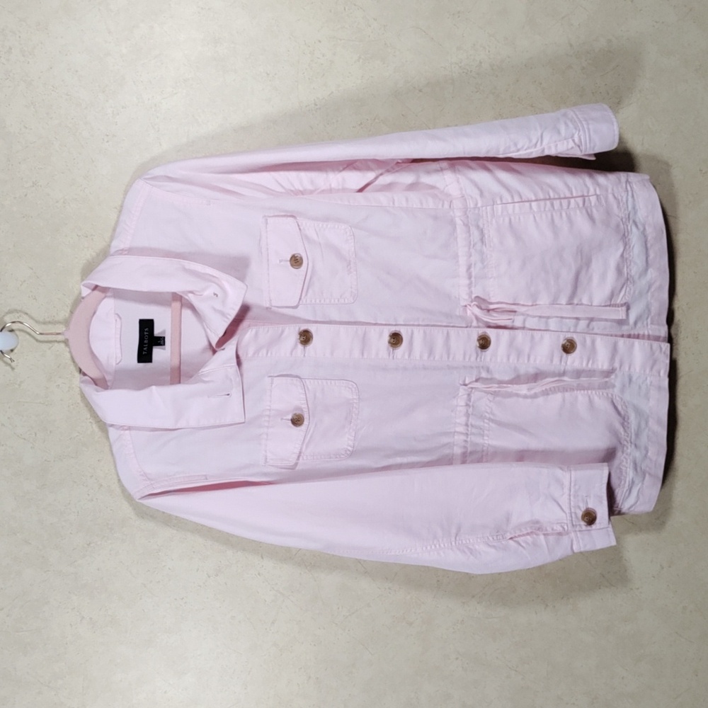 6110 Talbots light pink linen cotton blend chore jacket barn coat L